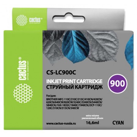 Картридж струйный Cactus CS-LC900C голубой (16.6мл) для Brother DCP-110/115/120/MFC-210/215/FAX-1840