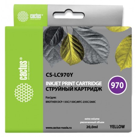 Картридж струйный Cactus CS-LC970Y желтый (20мл) для Brother MFC-260c/235c/DCP-150c/135c