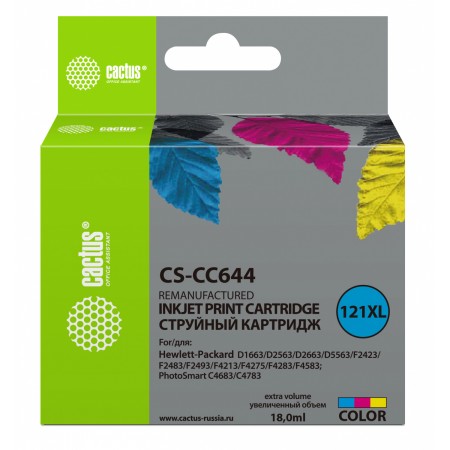 Картридж струйный Cactus CS-CC644 №121XL многоцветный (18мл) для HP DJ D1663/D2500/D2563/D2663/D5563/F2423/F2493/F4213/F4275/F4280/F4283/F4583/PS C4683/C4783