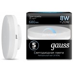 Лампа светодиодная Gauss GX53 8Вт цок.:GX53 таблетка 220B 4100K св.свеч.бел.нейт. (упак.:1шт) (108408208-D)