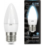 Лампа светодиодная Gauss 6.5Вт цок.:E27 свеча 220B 4100K св.свеч.бел.нейт. (упак.:10шт) (103102207)