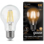 Лампа светодиодная Gauss Filament A60 6Вт цок.:E27 груша 220B 2700K св.свеч.бел.теп. (упак.:1шт) (102802106)