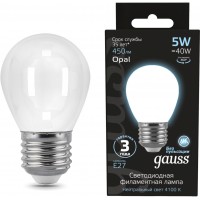 Лампа филам. Gauss Filament 5Вт цок.:E27 шар 220B св.свеч.бел.нейт. (упак.:1шт) (105202205) Лампа филам. Gauss Filament 5Вт цок.:E27 шар 220B св.свеч.бел.нейт. (упак.:1шт) (105202205)