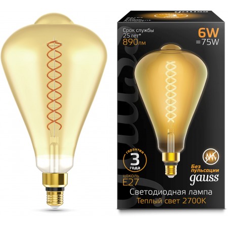 Лампа филам. Gauss Filament Vintage 6Вт цок.:E27 эдисон 220B 2700K св.свеч.бел.теп. (упак.:1шт) (157802118)