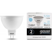 Лампа светодиодная Gauss Elementary MR16 6Вт цок.:GU5.3 спот 220B 6500K св.свеч.бел.хол. MR16 (упак.:10шт) (13536) Лампа светодиодная Gauss Elementary MR16 6Вт цок.:GU5.3 спот 220B 6500K св.свеч.бел.хол. MR16 (упак.:10шт) (13536)