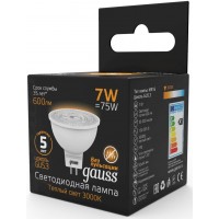 Лампа светодиодная Gauss Black 7Вт цок.:GU5.3 рефлек. 220B 3000K св.свеч.бел.теп. MR16 (упак.:10шт) (101505107)