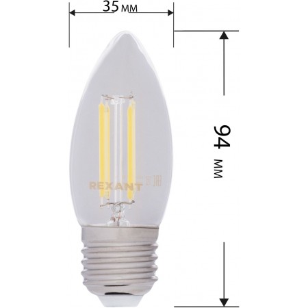 Лампа филам. Rexant 9.5Вт цок.:E27 свеча 220B 2400K св.свеч.бел.нейт. CN (упак.:10шт) (604-100)