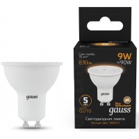 Лампа светодиодная Gauss 101506109 9Вт цок.:GU10 рефлек. 150B 3000K св.свеч.бел.теп. MR16 (упак.:1шт)