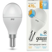 Лампа светодиодная Gauss Basic 1053147 7Вт цок.:E14 шар 220B св.свеч.многоцв. (упак.:10шт)