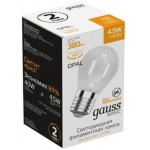 Лампа светодиодная Gauss Basic 1055215 4.5Вт цок.:E27 шар 220B 2700K св.свеч.бел.теп. (упак.:10шт)