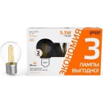 Лампа светодиодная Gauss Basic 1051216T 5.5Вт цок.:E27 шар 220B 2700K св.свеч.бел.теп. (упак.:3шт)