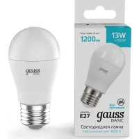 Лампа светодиодная Gauss Basic 13Вт цок.:E27 шар св.свеч.бел.нейт. (10502232) Лампа светодиодная Gauss Basic 13Вт цок.:E27 шар св.свеч.бел.нейт. (10502232)