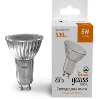 Лампа светодиодная Gauss Basic 6Вт цок.:GU10 софит св.свеч.теп.св./дневн. (10106162) Лампа светодиодная Gauss Basic 6Вт цок.:GU10 софит св.свеч.теп.св./дневн. (10106162)