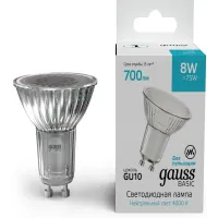 Лампа светодиодная Gauss Basic 8Вт цок.:GU10 софит св.свеч.бел.нейт. (10106282)