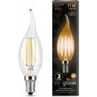 Лампа филам. Gauss Filament 11Вт цок.:E14 свеча 220B св.свеч.бел.теп. CF35 (упак.:10шт) (104801111)