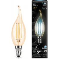 Лампа филам. Gauss Filament 5Вт цок.:E14 свеча 220B св.свеч.бел.нейт. (упак.:10шт) (104801805)