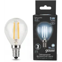Лампа филам. Gauss Filament 5Вт цок.:E14 свеча 220B св.свеч.бел.нейт. (упак.:10шт) (105801205)