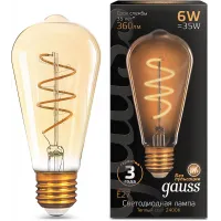 Лампа филам. Gauss Filament ST64 6Вт цок.:E27 эдисон 220B св.свеч.бел.теп. (упак.:10шт) (157802006)