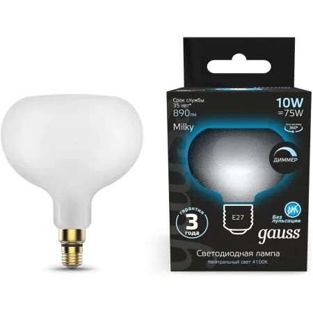 Лампа светодиодная Gauss Filament 1017802210-D 10Вт цок.:E27 груша 220B св.свеч.бел.нейт. (упак.:10шт)