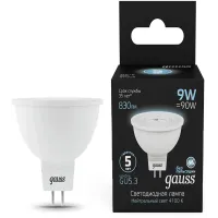 Лампа светодиодная Gauss 101505209 9Вт цок.:GU5.3 рефлек. 220B св.свеч.бел.нейт. MR16 (упак.:10шт)