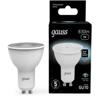 Лампа светодиодная Gauss 101506209 9Вт цок.:GU10 рефлек. 150B св.свеч.бел.нейт. MR16 (упак.:10шт)