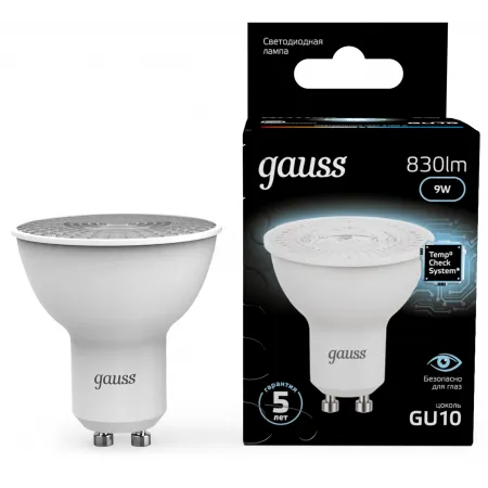 Лампа светодиодная Gauss 101506209 9Вт цок.:GU10 рефлек. 150B св.свеч.бел.нейт. MR16 (упак.:10шт)