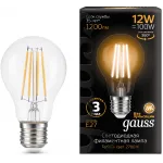 Лампа светодиодная Gauss Filament 102902112 12Вт цок.:E27 груша 185B св.свеч.бел.теп. грушевидная (упак.:10шт)