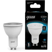 Лампа светодиодная Gauss 101506307 7Вт цок.:GU10 рефлек. 220B св.свеч.бел.хол. MR16 (упак.:10шт)