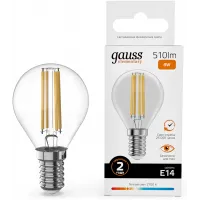 Лампа филам. Gauss Filament 8Вт цок.:E14 шар 220B св.свеч.бел.теп. (упак.:10шт) (52118)