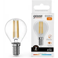 Лампа филам. Gauss Filament 10Вт цок.:E14 шар св.свеч.бел.теп. (упак.:10шт) (52110)