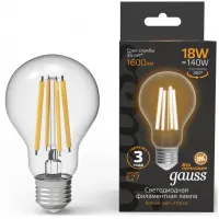 Лампа филам. Gauss Filament 18Вт цок.:E27 груша 220B св.свеч.бел.теп. (упак.:10шт) (102902118)