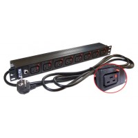 Блок распределения питания Lanmaster TWT-PDU-16A8C9L-3.0 верт.размещ. 8xC19 базовые 16A Schuko 3м