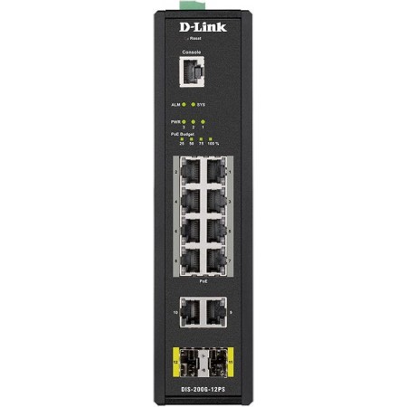 Коммутатор D-Link DIS-200G-12PS/A 10x1Гбит/с 2SFP 8PoE 240W управляемый