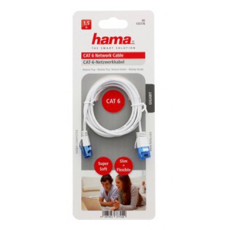 Патч-корд Hama Slim-Flexible UTP 4 пары cat.6 1.5м белый RJ-45 (m)-RJ-45 (m) (00135778)