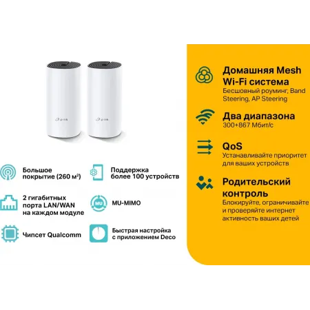 Бесшовный Mesh роутер TP-Link Deco M4 (DECO M4(2-PACK)) AC1200 10/100/1000BASE-TX белый (упак.:2шт)