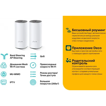 Бесшовный Mesh роутер TP-Link Deco E4 (DECO E4(2-PACK)) AC1200 10/100BASE-TX белый (упак.:2шт)