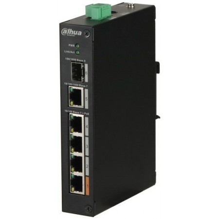 Коммутатор Dahua DH-PFS3106-4ET-60 (L2) 4x100Мбит/с 1x1Гбит/с 1SFP 3PoE+ 1PoE++ 60W неуправляемый