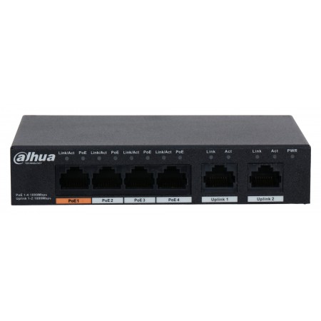 Коммутатор Dahua DH-PFS3006-4GT-60 (L2) 4x100Мбит/с 3PoE+ 1PoE++ 60W неуправляемый