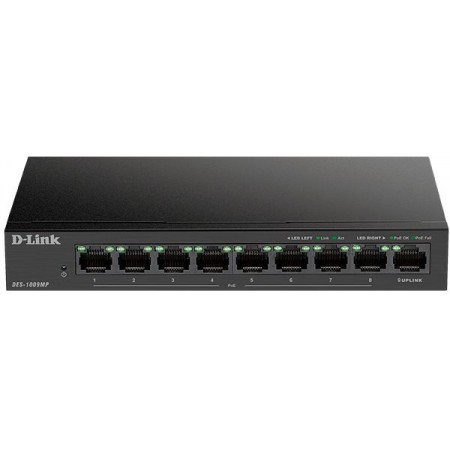 Коммутатор D-Link DES-1009MP/A1A 8x100Мбит/с 1x1Гбит/с 8PoE+ 117W неуправляемый