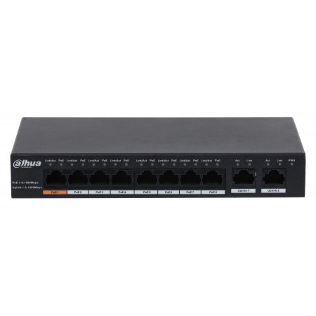 Коммутатор Dahua DH-PFS3010-8GT-96 10x1Гбит/с 7PoE+ 1PoE++ 96W неуправляемый