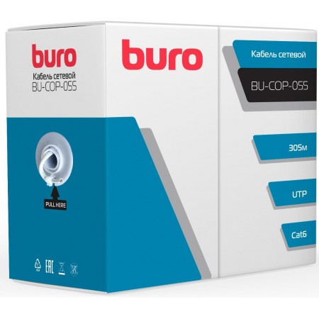Кабель сетевой Buro BU-COP-055 UTP 4 пары cat.6 solid 0.55мм Cu 305м серый