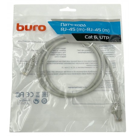Патч-корд Buro UTP-6-1M-G UTP 4 пары cat.6 CCA molded 1м серый RJ-45 (m)-RJ-45 (m)