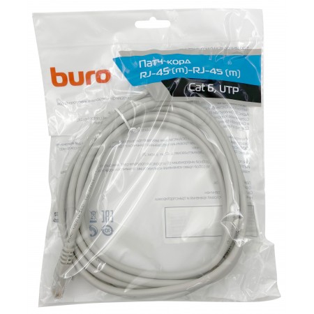 Патч-корд Buro UTP-6-3M-G UTP 4 пары cat.6 CCA molded 3м серый RJ-45 (m)-RJ-45 (m)