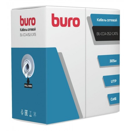 Кабель сетевой Buro BU-CCA-052-CAT6 UTP 4 пары cat.6 solid 0.52мм CCA 305м серый