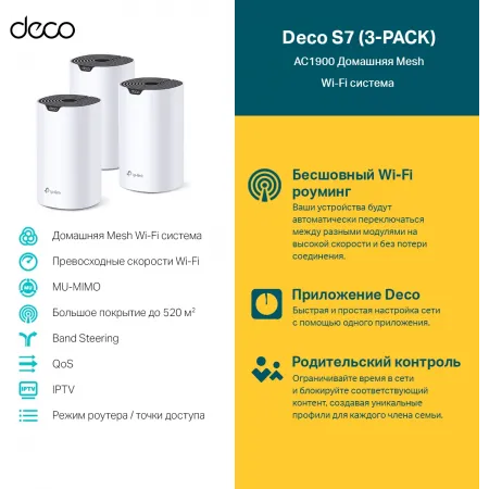 Бесшовный Mesh роутер TP-Link Deco S7(3-pack) AC1900 10/100/1000BASE-TX белый (упак.:3шт)