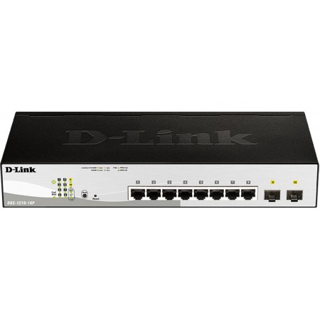 Коммутатор D-Link DGS-1210-10P/F3A (L2) 8x1Гбит/с 2SFP 8PoE 65W настраиваемый