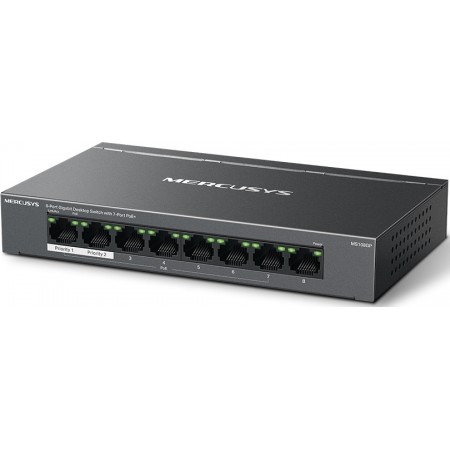 Коммутатор Mercusys MS108GP (L2) 8x1Гбит/с 7PoE+ 65W неуправляемый