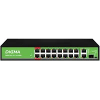 Коммутатор Digma DSP216F-1G-1C-R300 (L2) 16x100Мбит/с 1x1Гбит/с 1xКомбо(1000BASE-T/SFP) 16PoE 16PoE+ 2PoE++ 300W неуправляемый