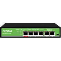 Коммутатор Digma DSP204G-2G-T80 (L2) 6x1Гбит/с 4PoE 4PoE+ 1PoE++ 80W неуправляемый