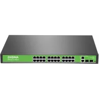 Коммутатор Digma DSP224F-2C-R400 DSP224F-2C-R400 V1 (L2) 24x100Мбит/с 2xКомбо(1000BASE-T/SFP) 24PoE 24PoE+ 400W неуправляемый